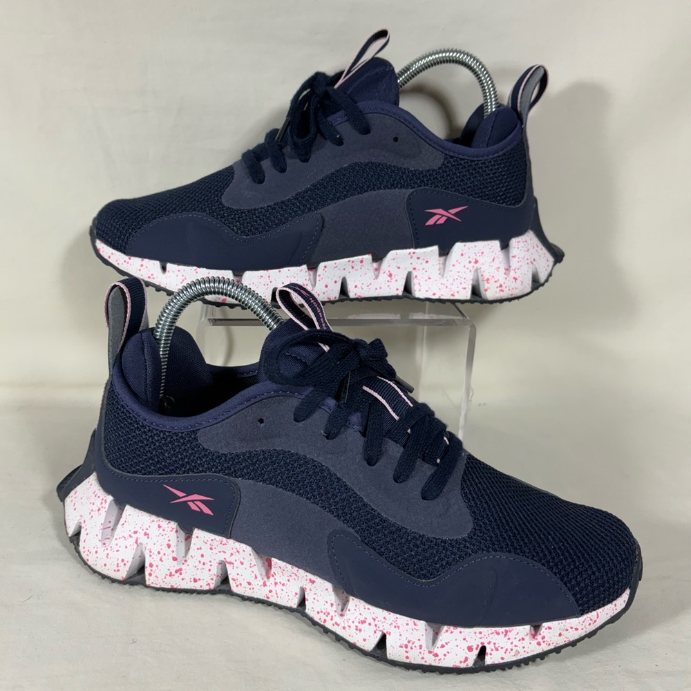 Reebok Zig Dynamica Blue/Pink Paint Splattered Mids Athletic Shoes W's 8.5